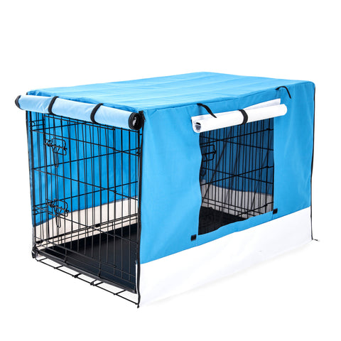 Foldable 48in Wire Dog Crate w/ Tray & Blue Cover