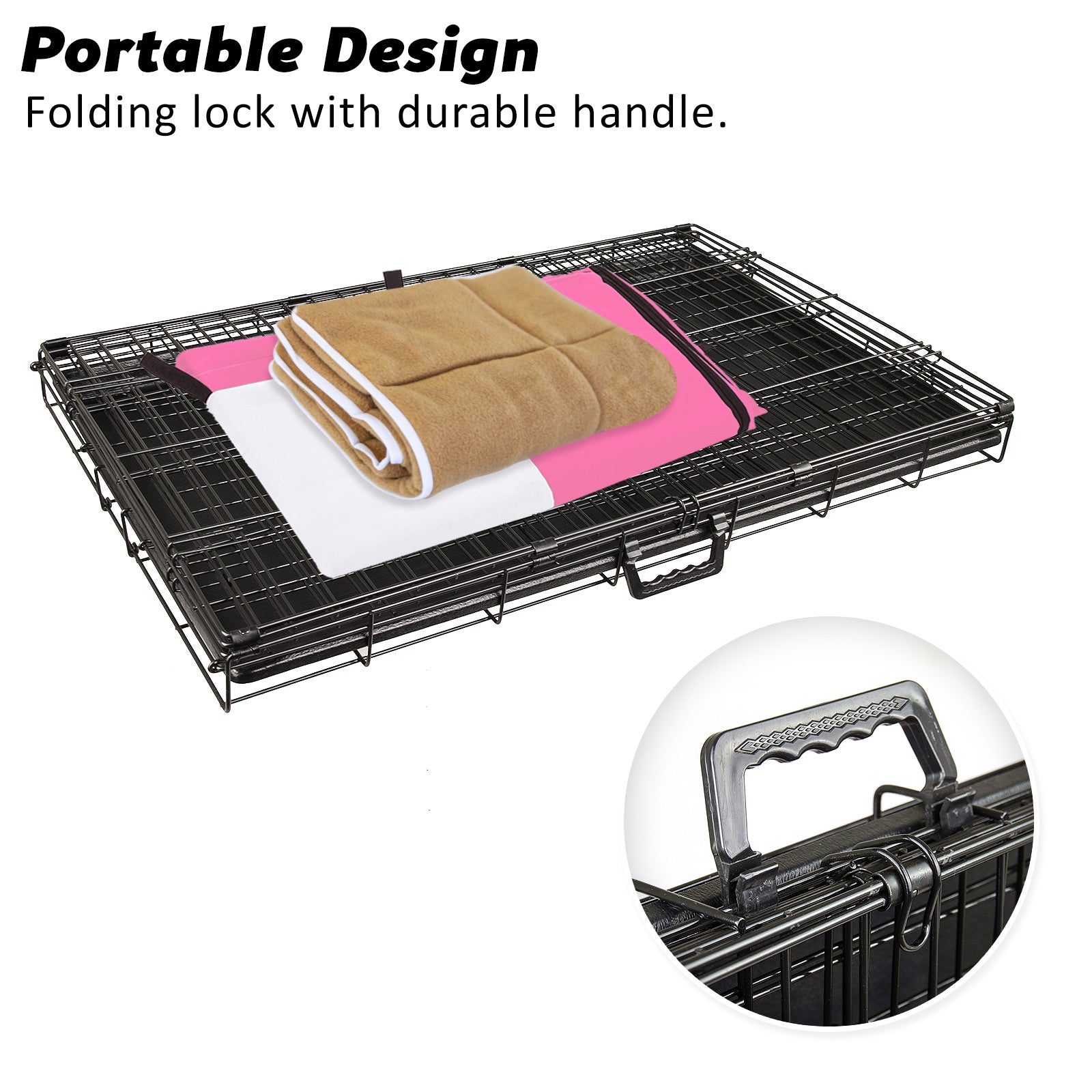 Pink Dog Crate 36in with Tray & Cushion Mat Combo