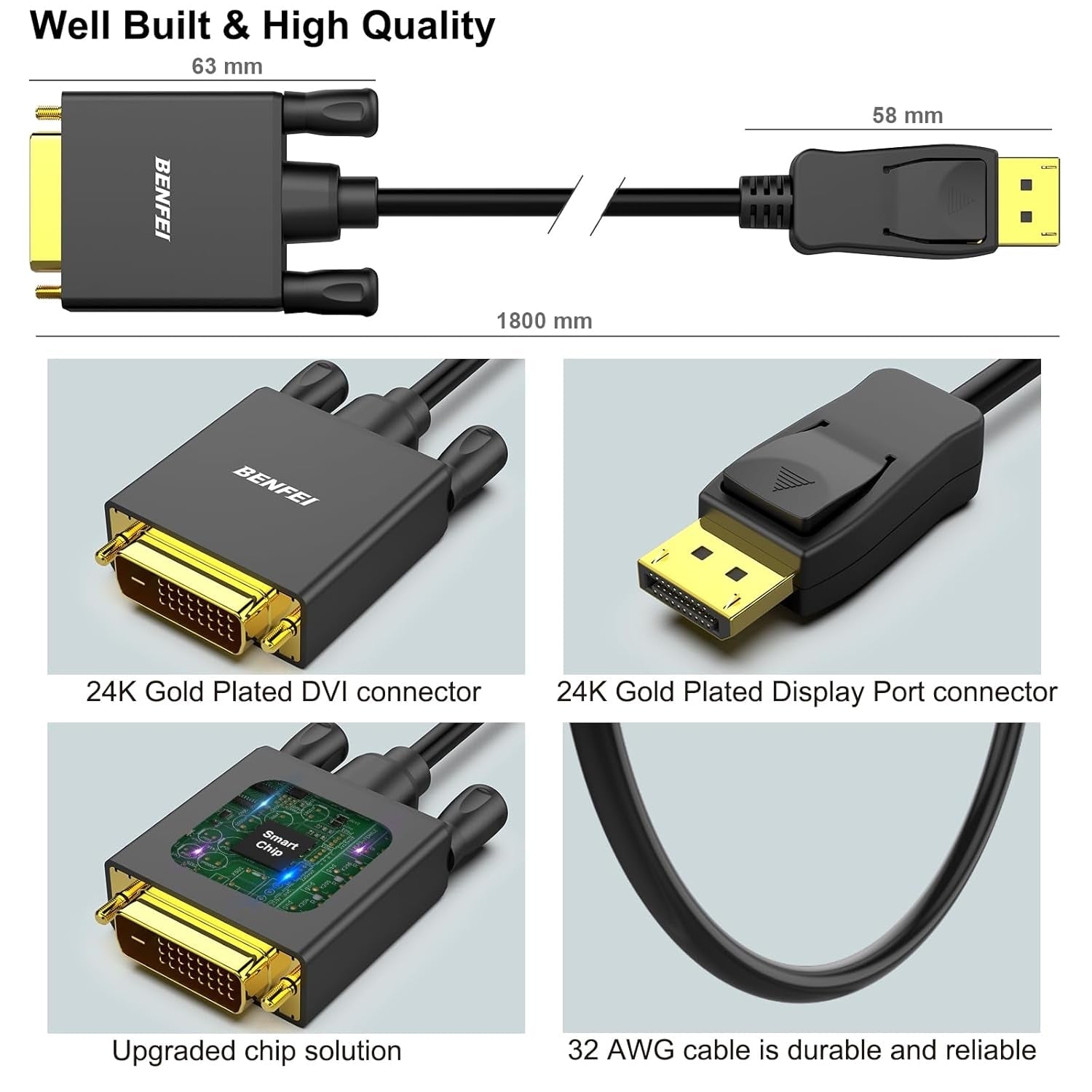 DisplayPort to DVI 1.8m (6 Feet) Cable