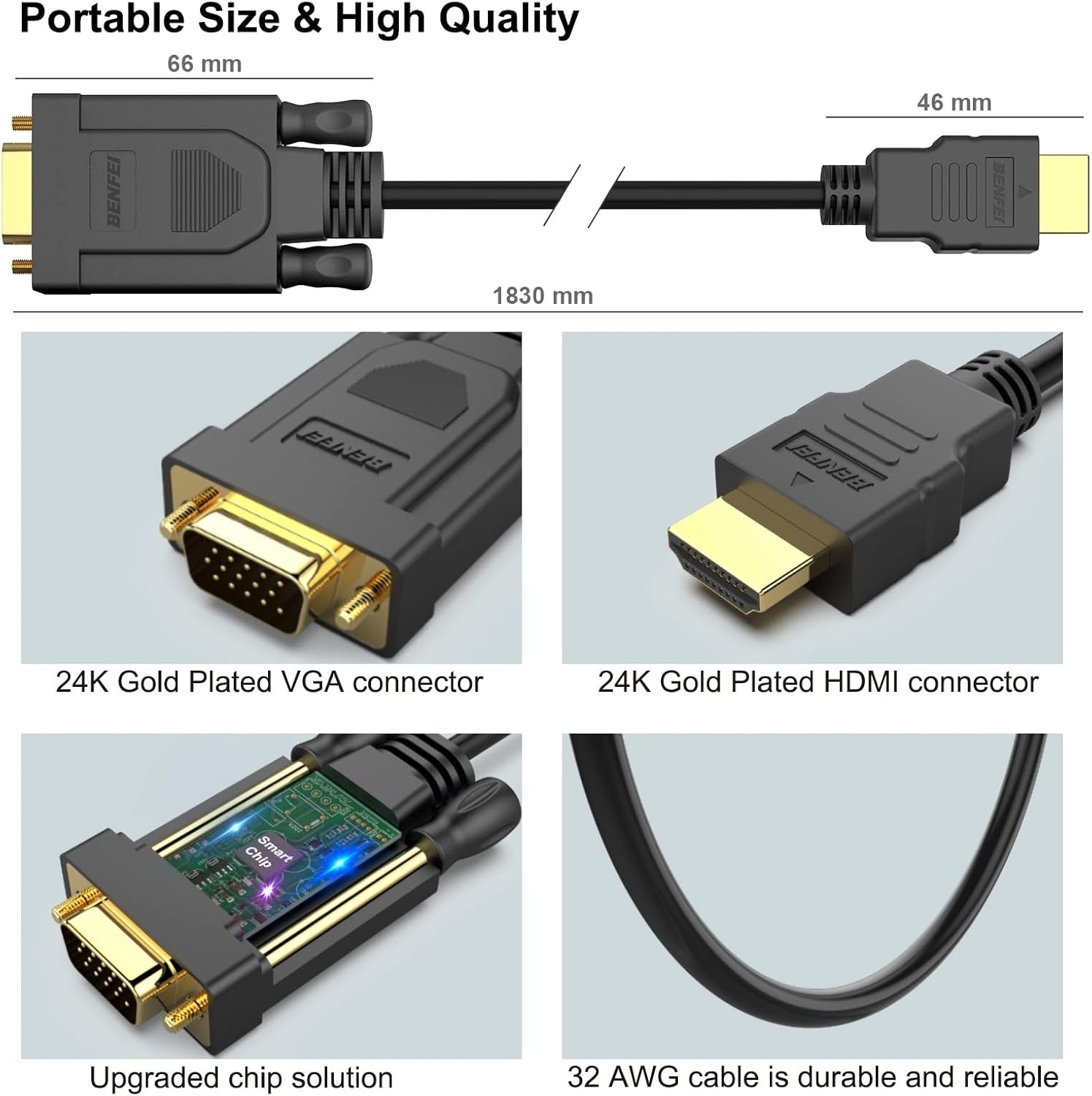 HDMI to VGA Male to Male1.8M Cable