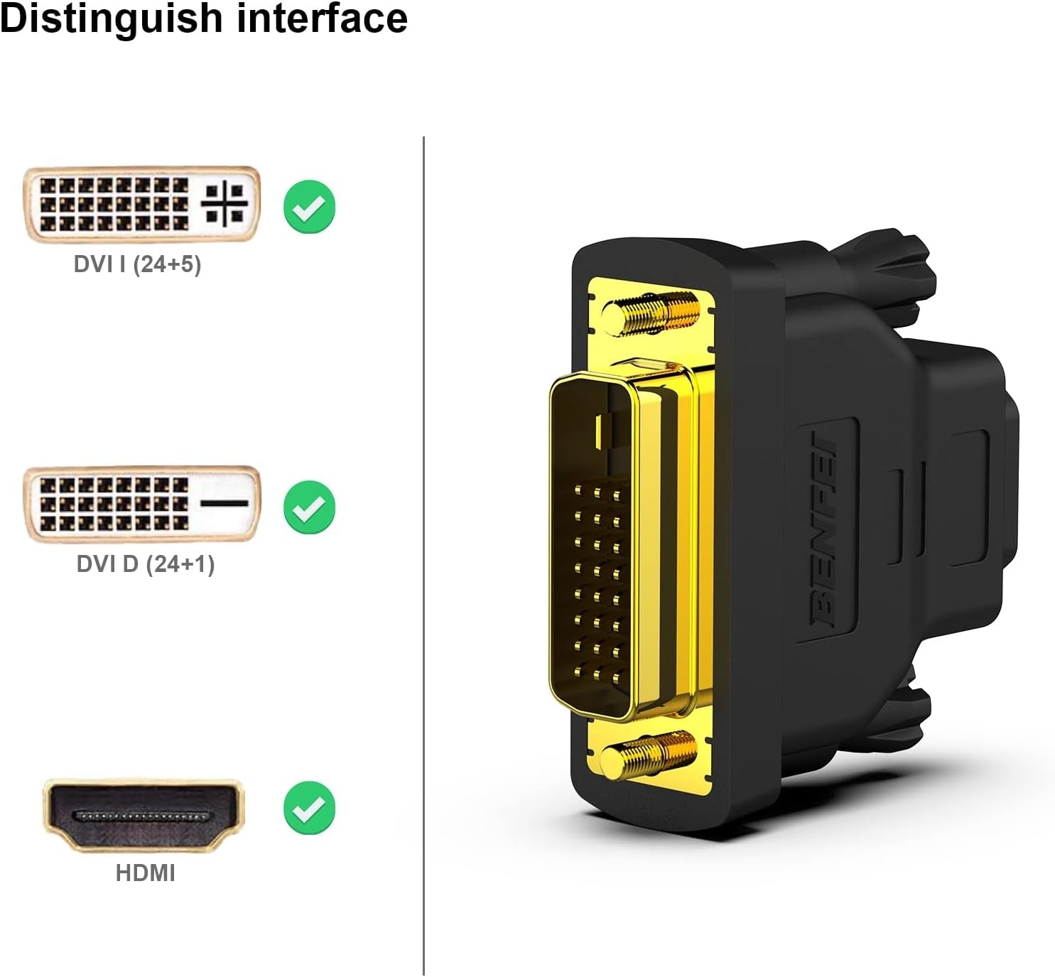 DVI to HDMI, Bidirectional DVI to HDMI Male to Female 2 Pack