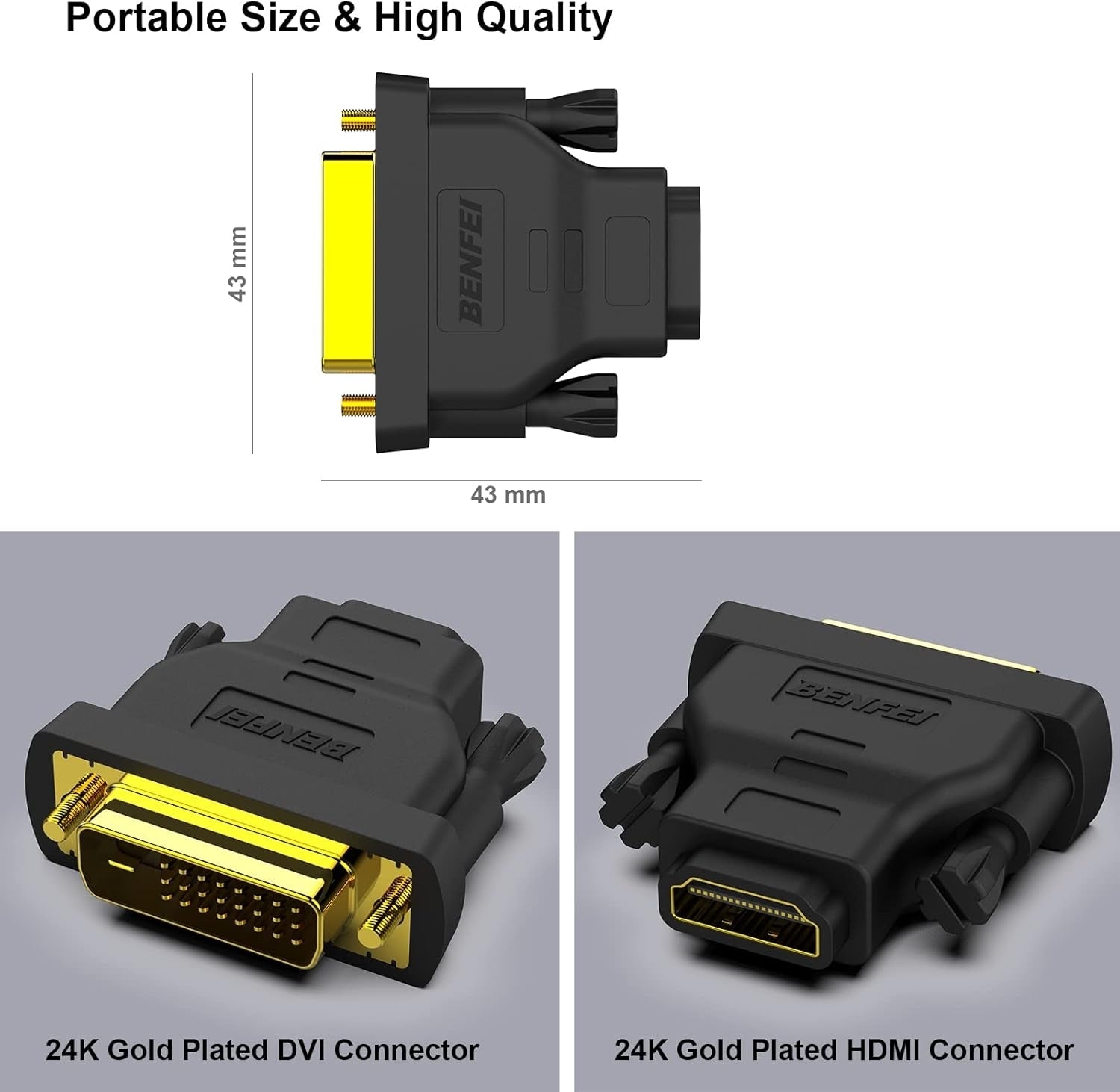 DVI to HDMI, Bidirectional DVI to HDMI Male to Female 2 Pack