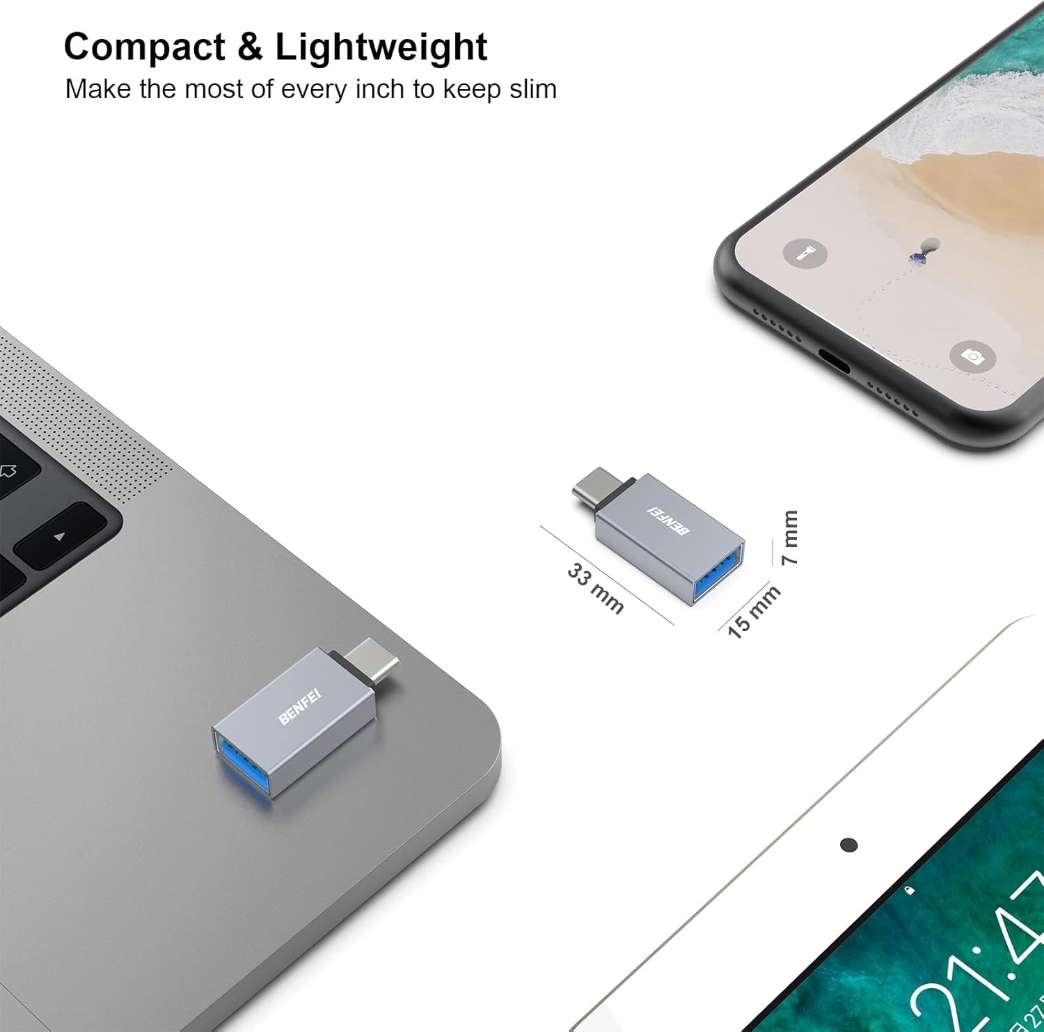 USB C to USB 3.0 Adapter, USB C to A Male to Female Adapte