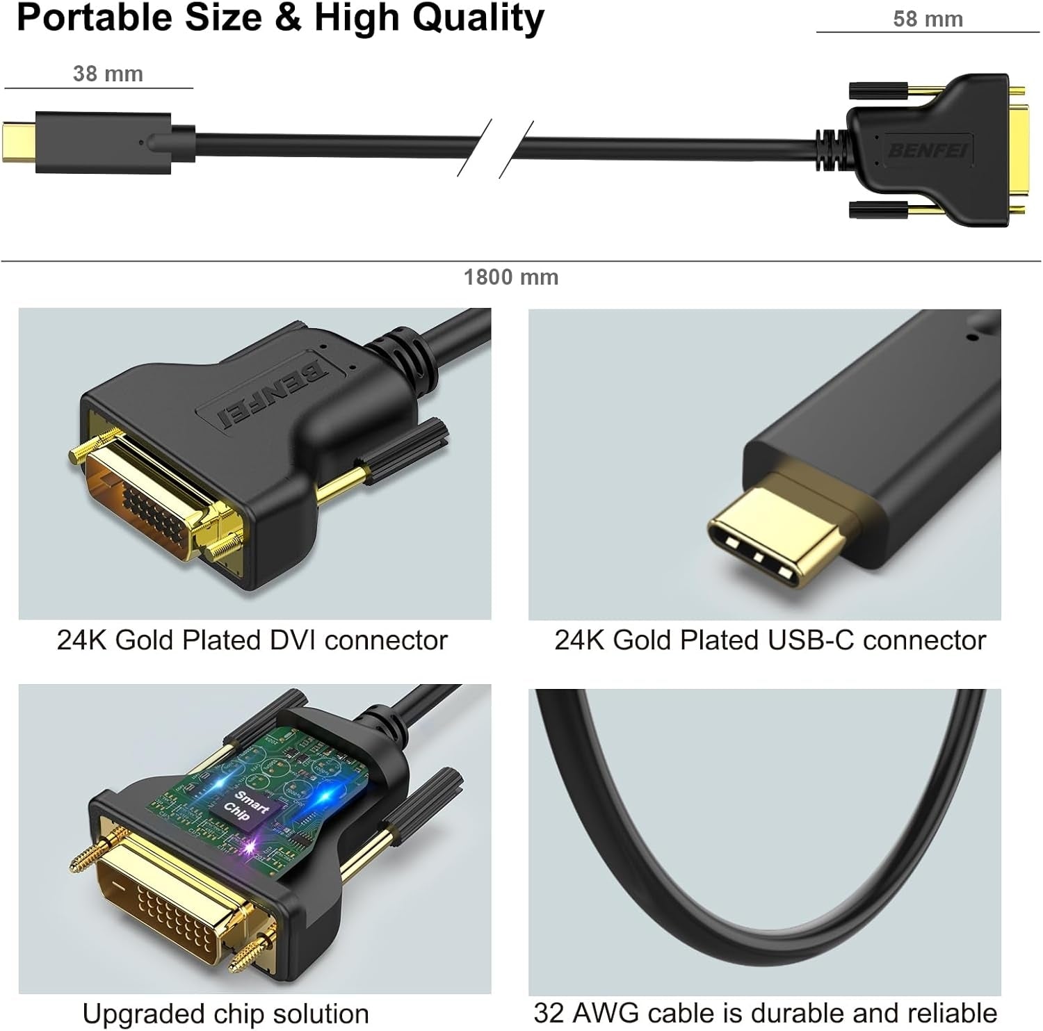 USB C to DVI Cable 1.8m