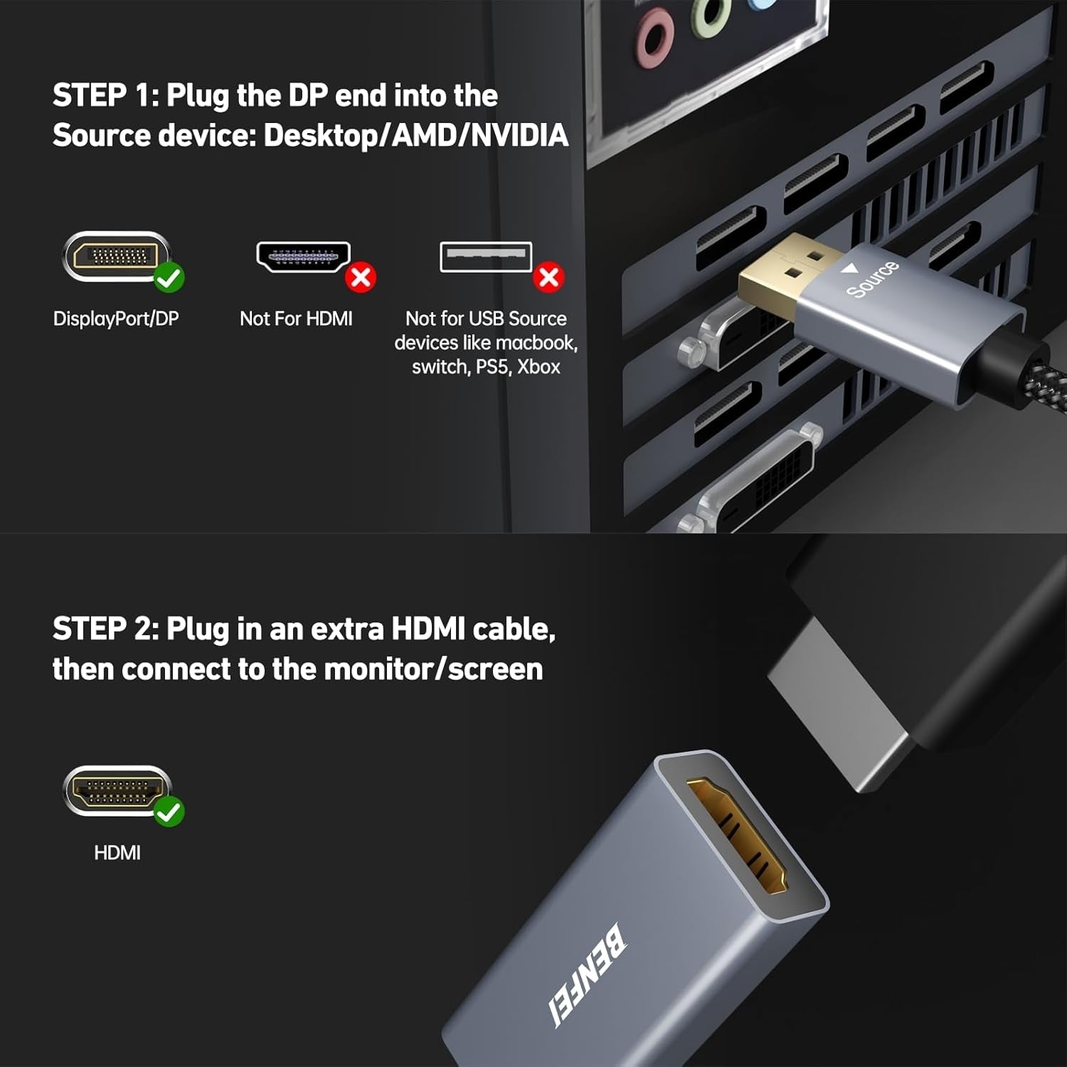 4K DisplayPort to HDMI Adapter - High-Speed & Durable