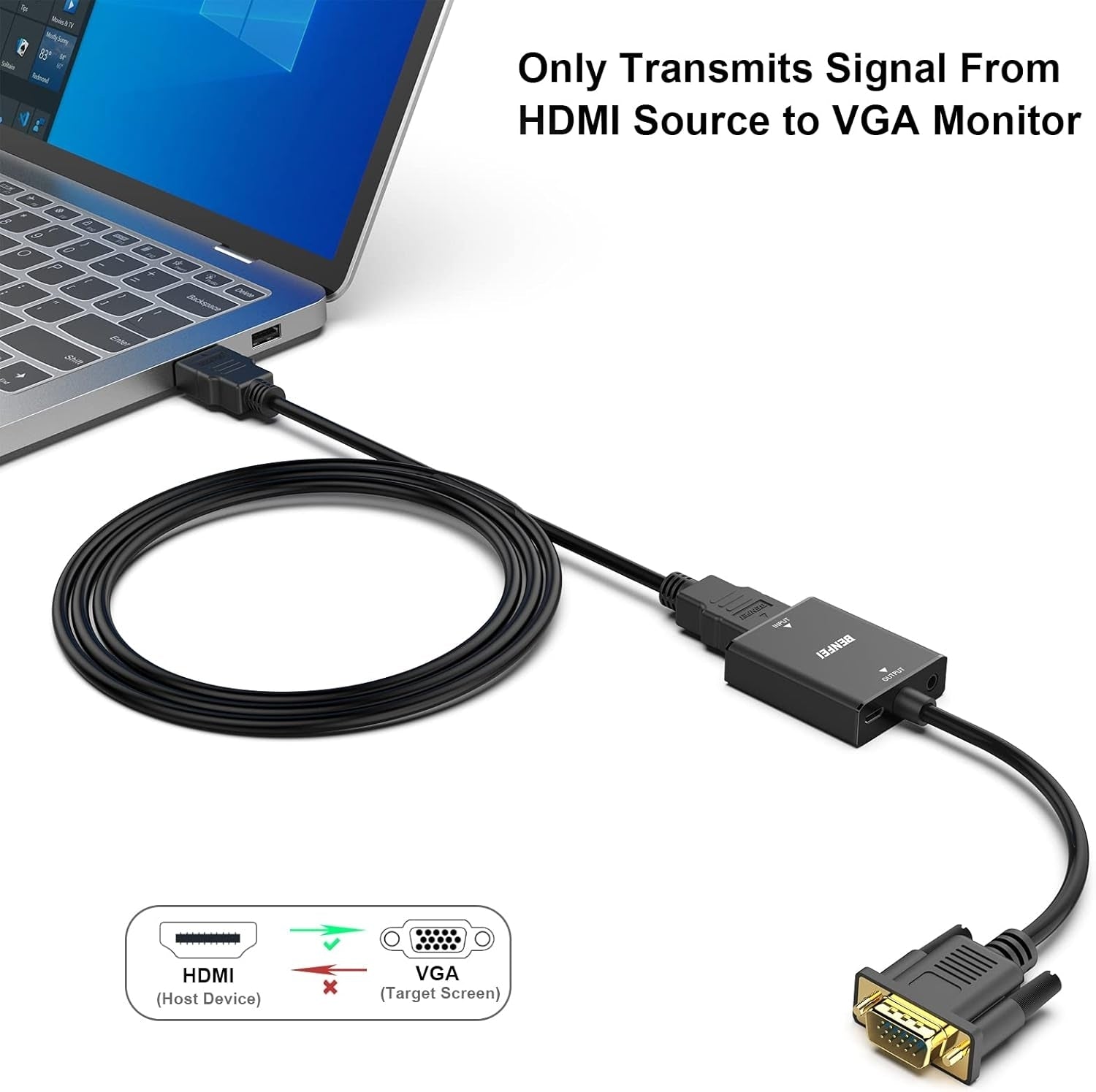 HDMI to VGA Adapter - High-Performance with Audio Jack