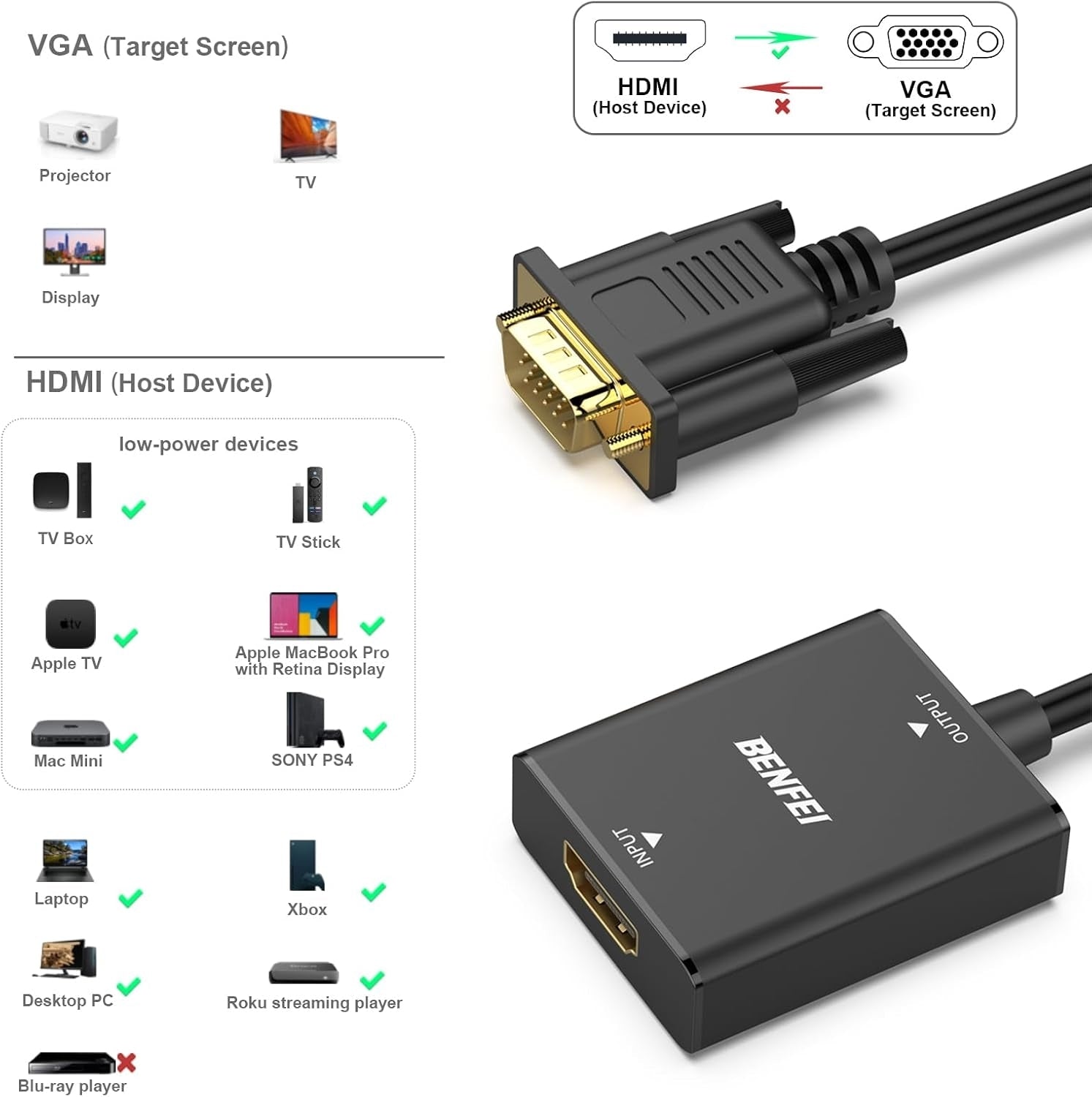 HDMI to VGA Adapter - High-Performance with Audio Jack