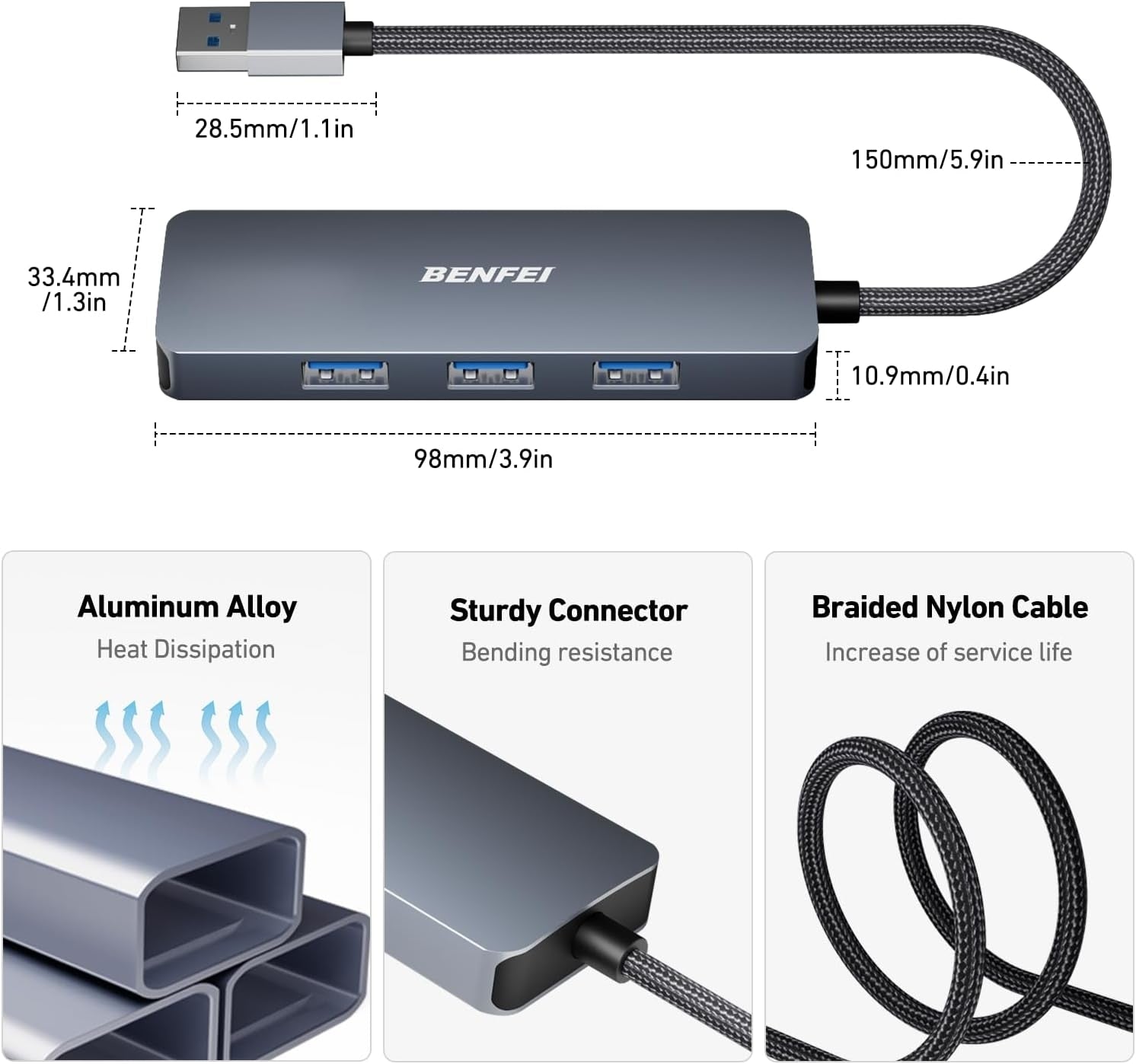 USB 3.0 4-port Hub USB A Splitter Ultra-Slim