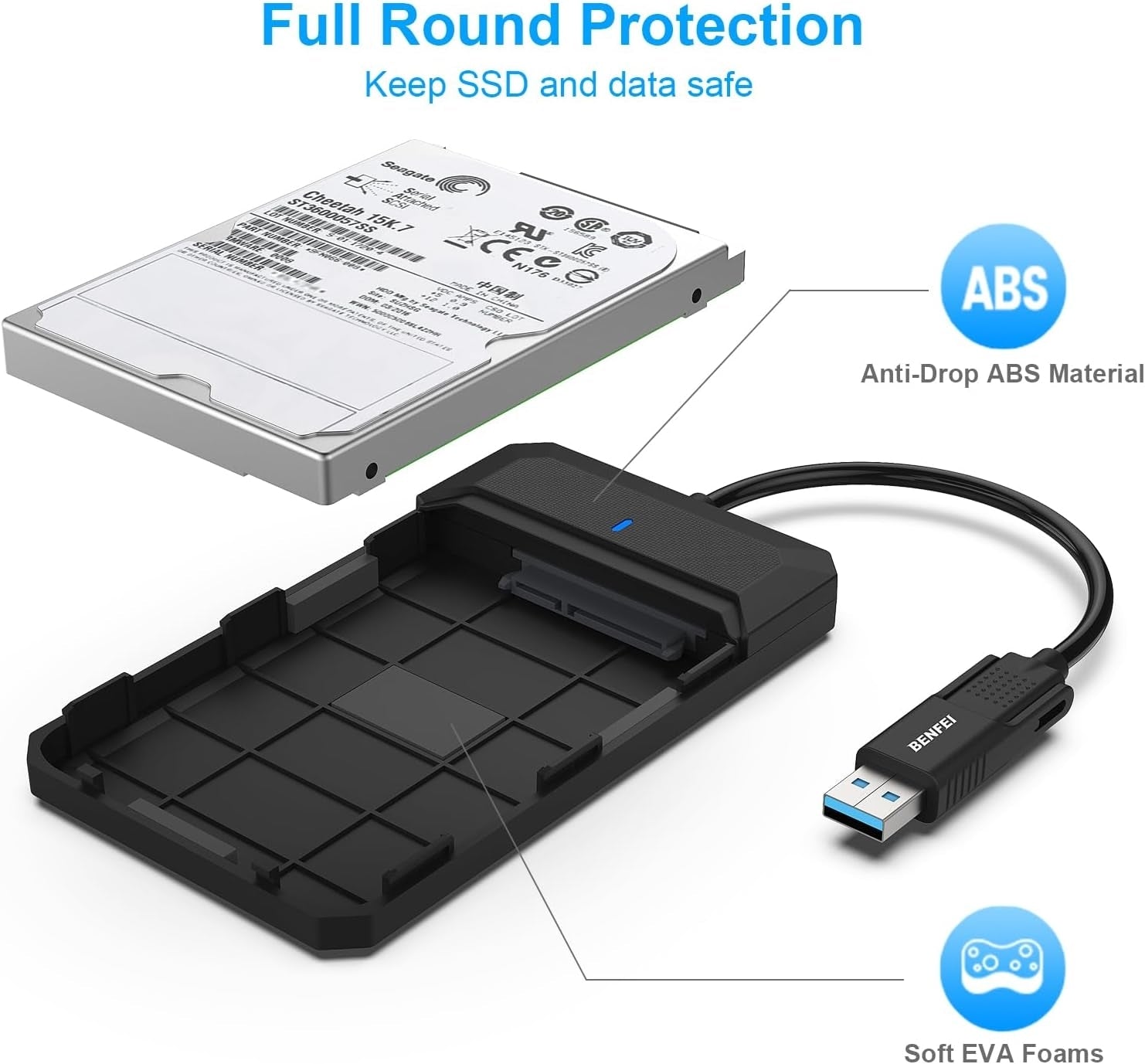 2.5 Inch SATA to USB Tool Free External Hard Drive Enclosure