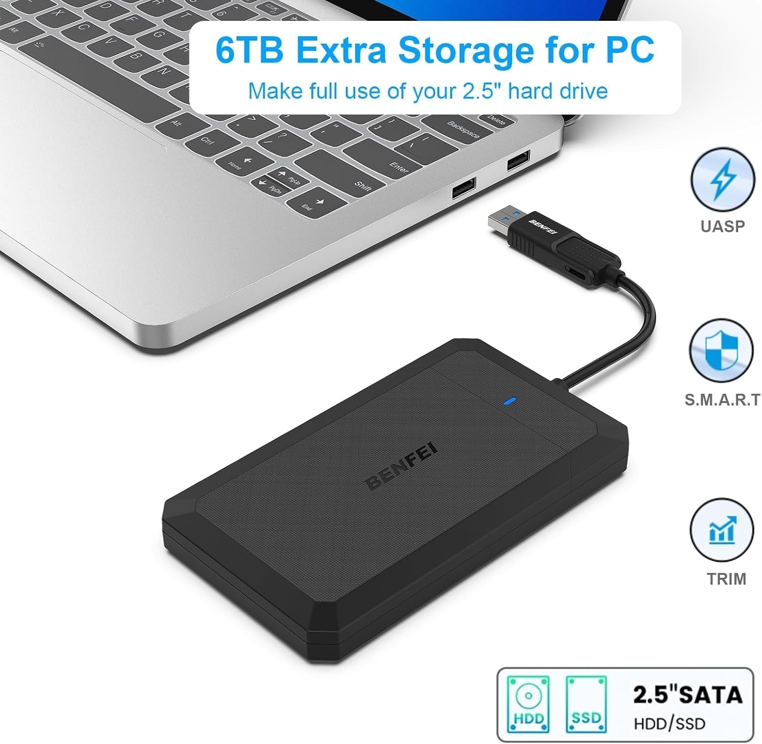 2.5 Inch SATA to USB Tool Free External Hard Drive Enclosure