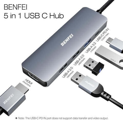 USB C Hub 5-in-1 with 4K HDMI(Certified) Aluminum Case