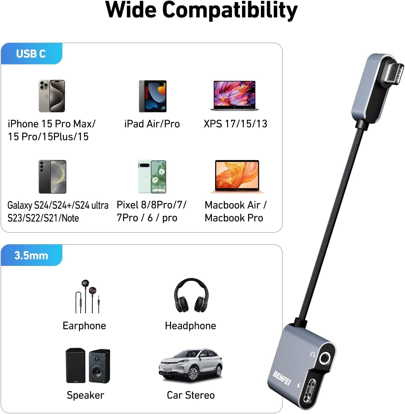 USB C to Audio Jack Adapter with 60W Fast Charging