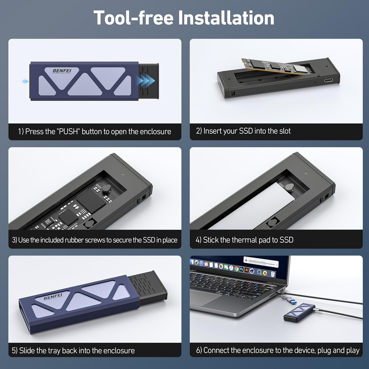 M.2 SSD Enclosure - 10Gbps USB 3.2, Tool-Free Design