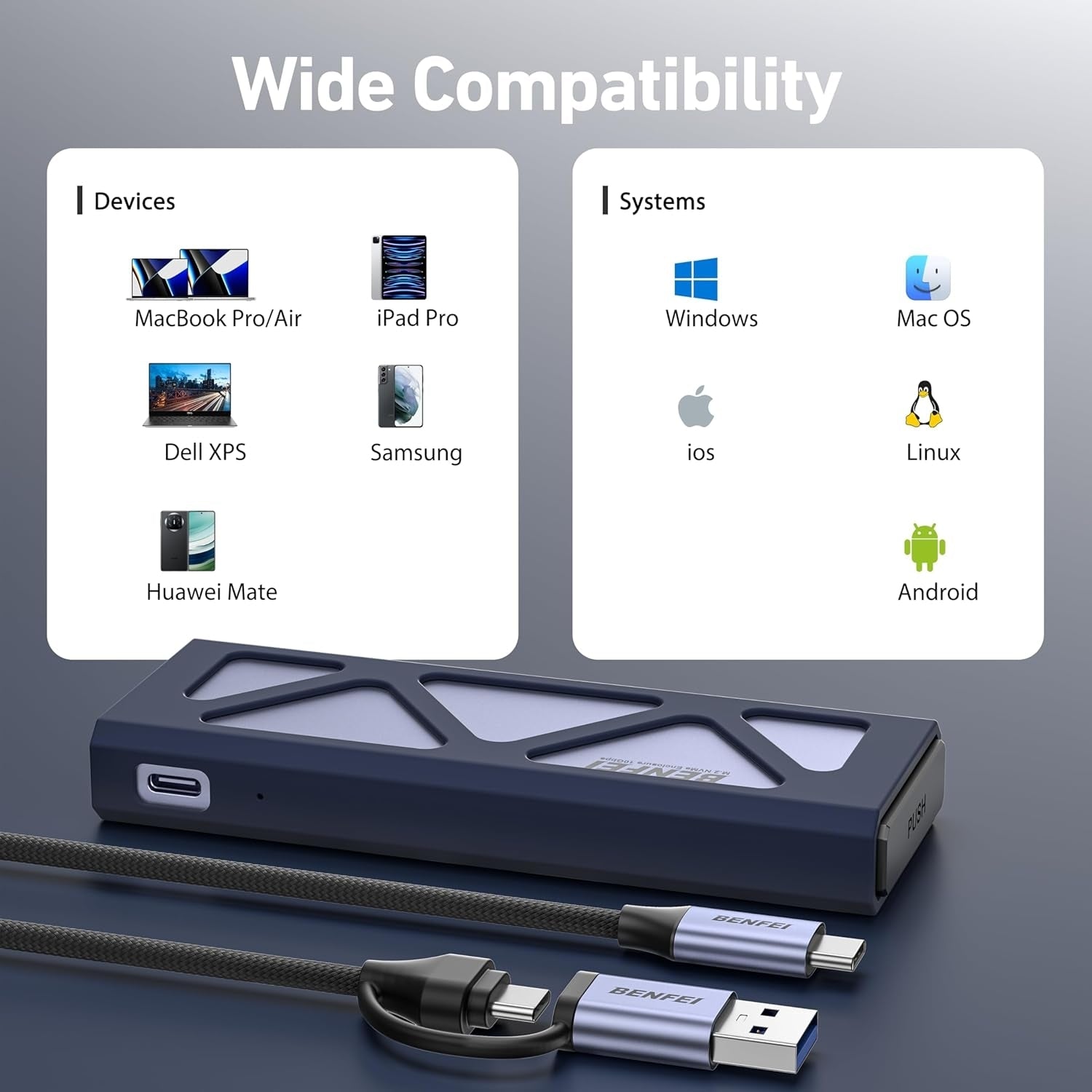 M.2 SSD Enclosure - 10Gbps USB 3.2, Tool-Free Design