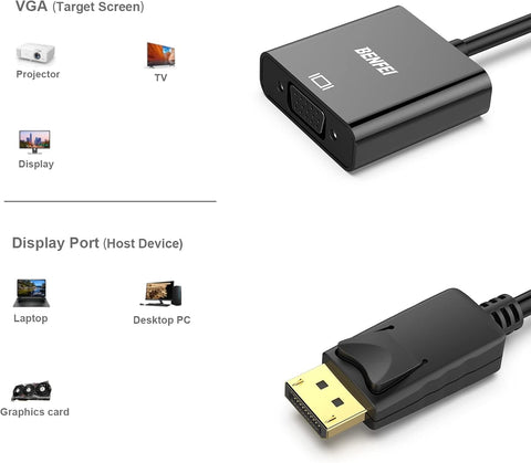 DisplayPort to VGA,Gold-Plated Uni-directional Adapter