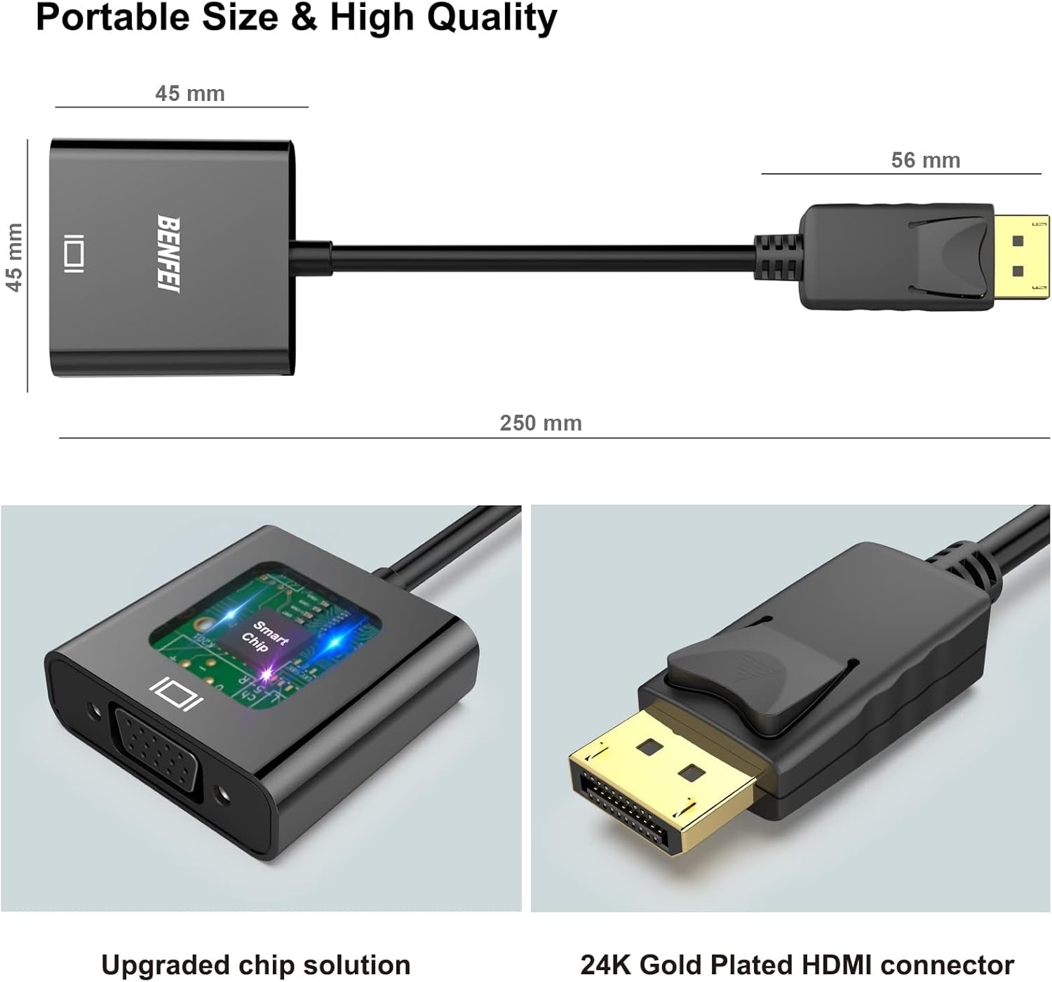 DisplayPort to VGA,Gold-Plated Uni-directional Adapter