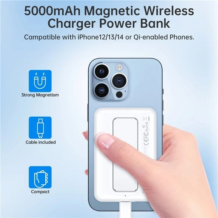 Sleek 5000mAh Wireless Magnetic Power Bank - White