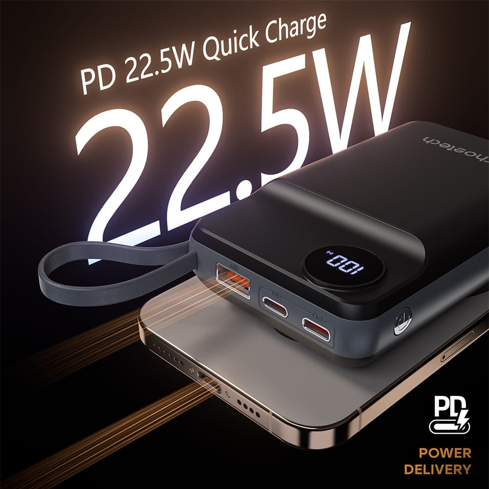 Black 20,000mAh Wireless Power Bank - USB-A & USB-C Fast Charge