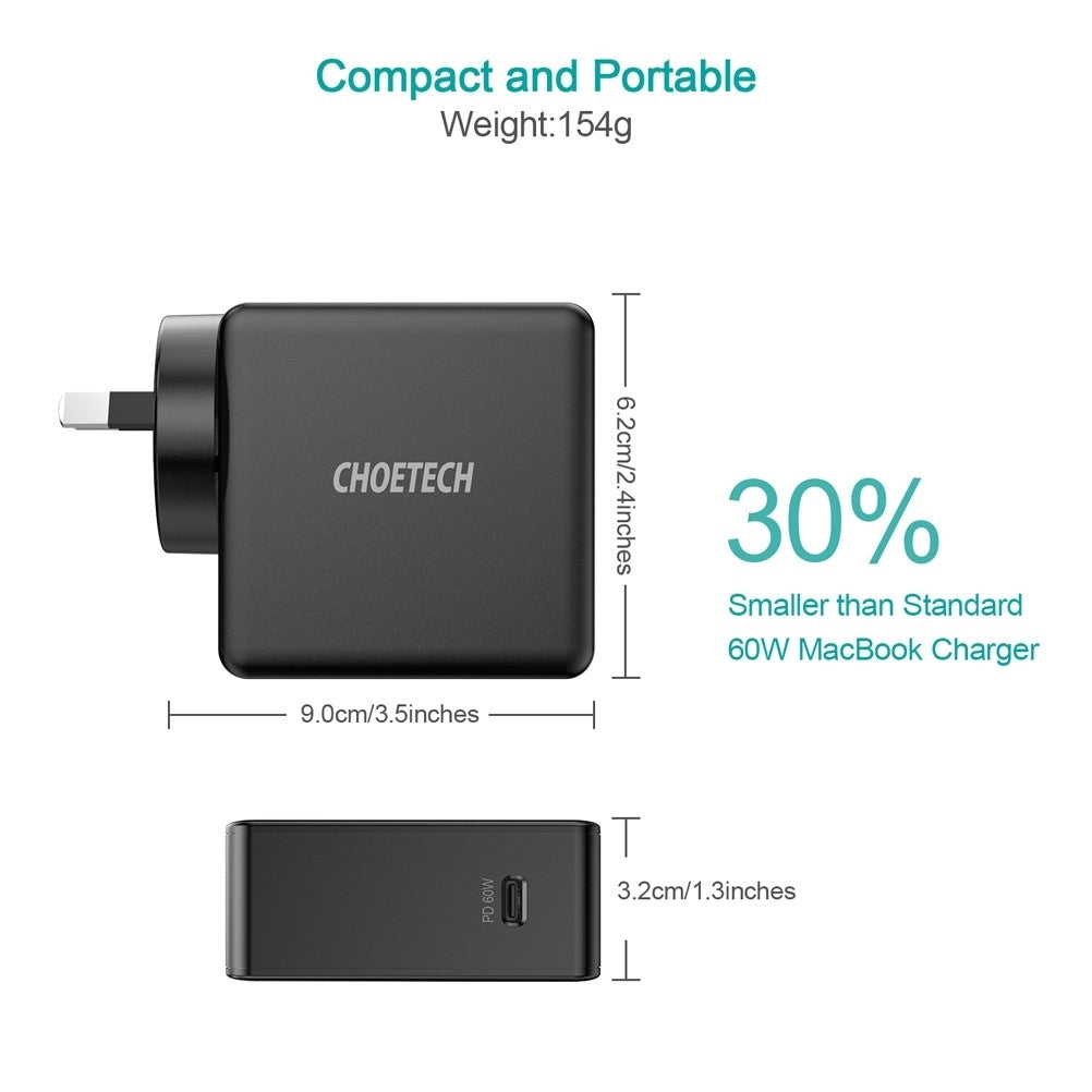 60W Pd 3.0 Type-C Fast Charging Foldable Adapter Usb-C Charger