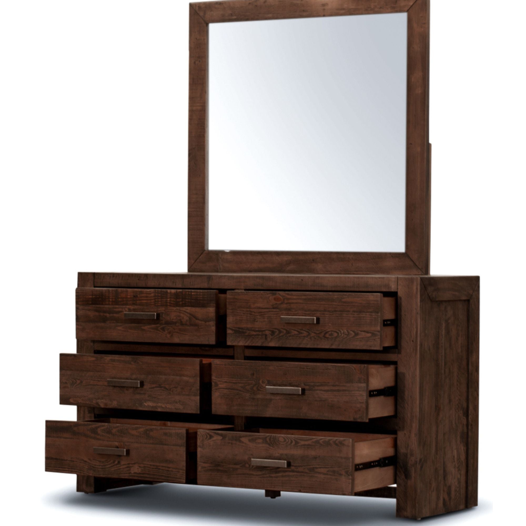 Dresser Mirror 6 Chest Of Drawers Tallboy Storage Cabinet - Grey Stone