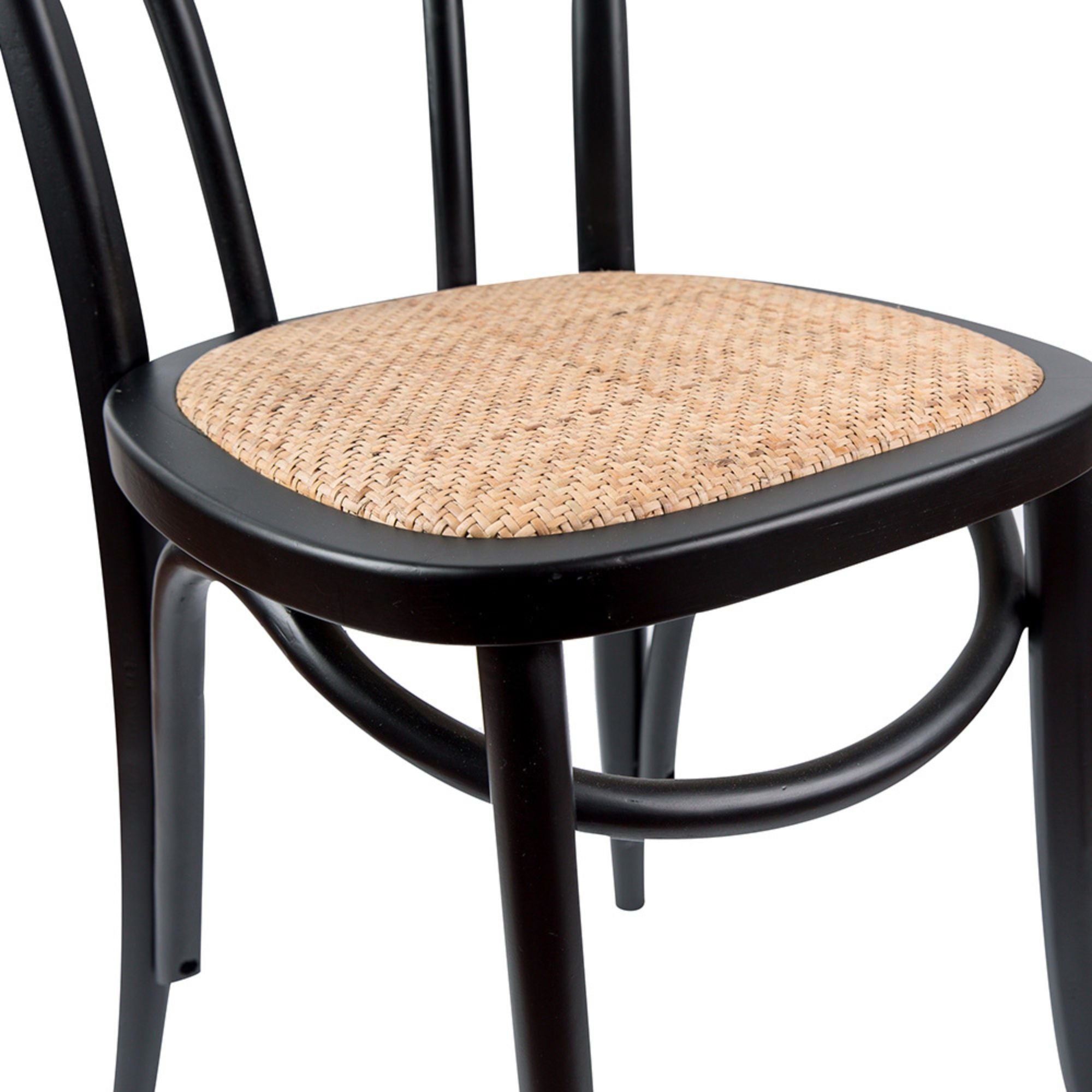 Arched Back Dining Chair 2 Set Solid Elm Timber Wood Rattan Seat - Black