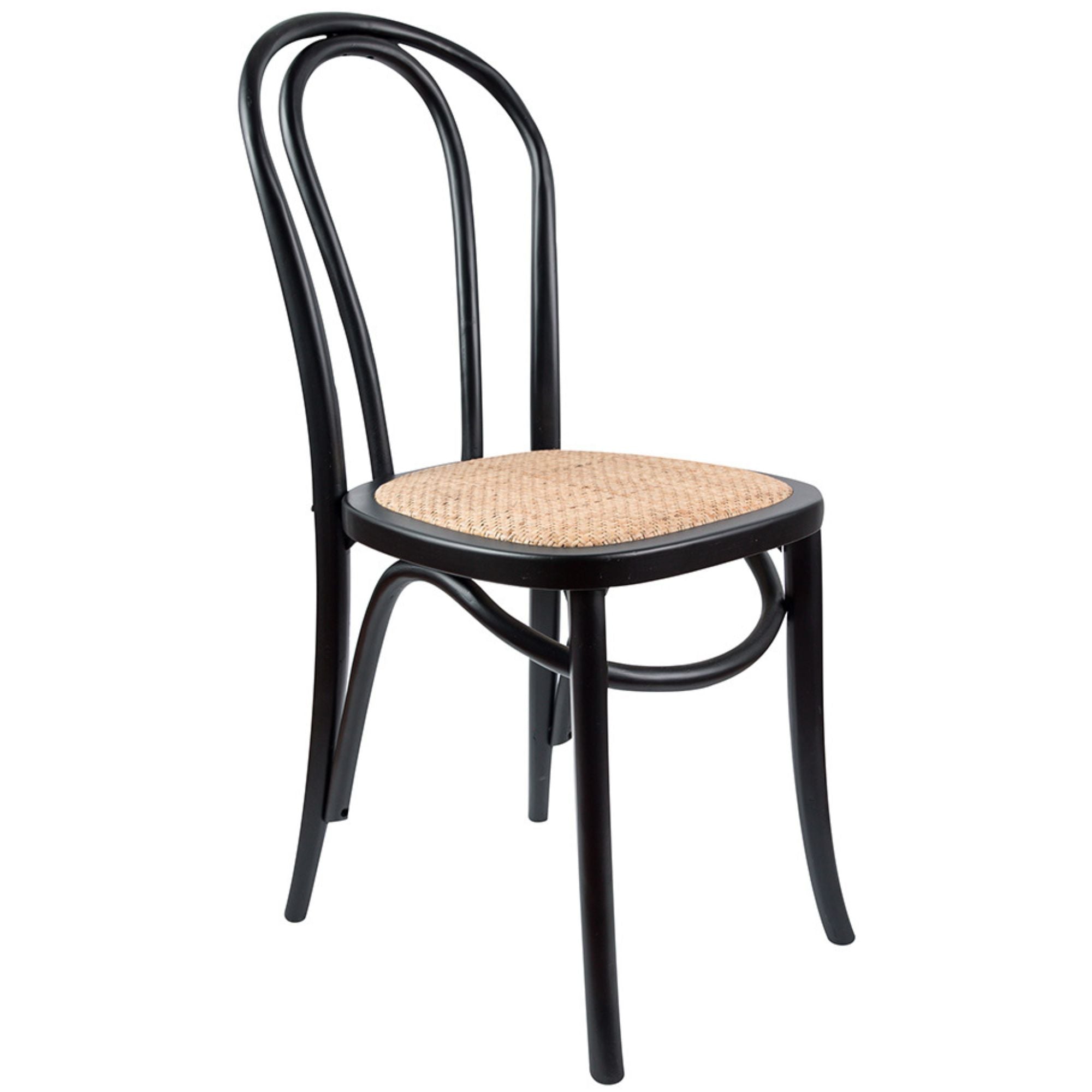 Arched Back Dining Chair 6 Set Solid Elm Timber Wood Rattan Seat - Black