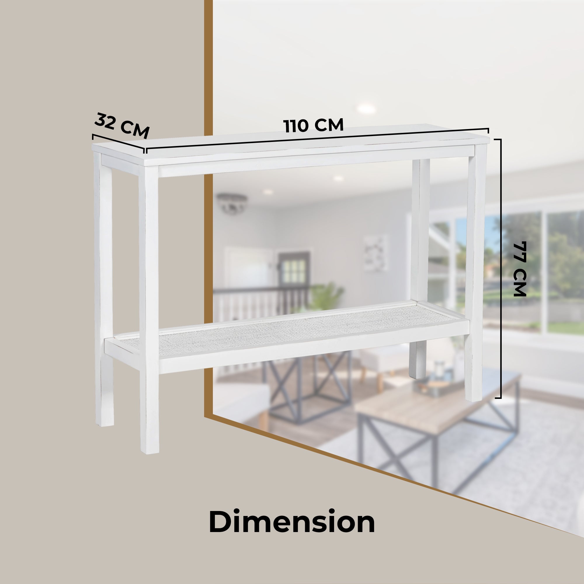 Console Hallway Entry Table 110Cm Mindi Timber Wood Rattan  - White