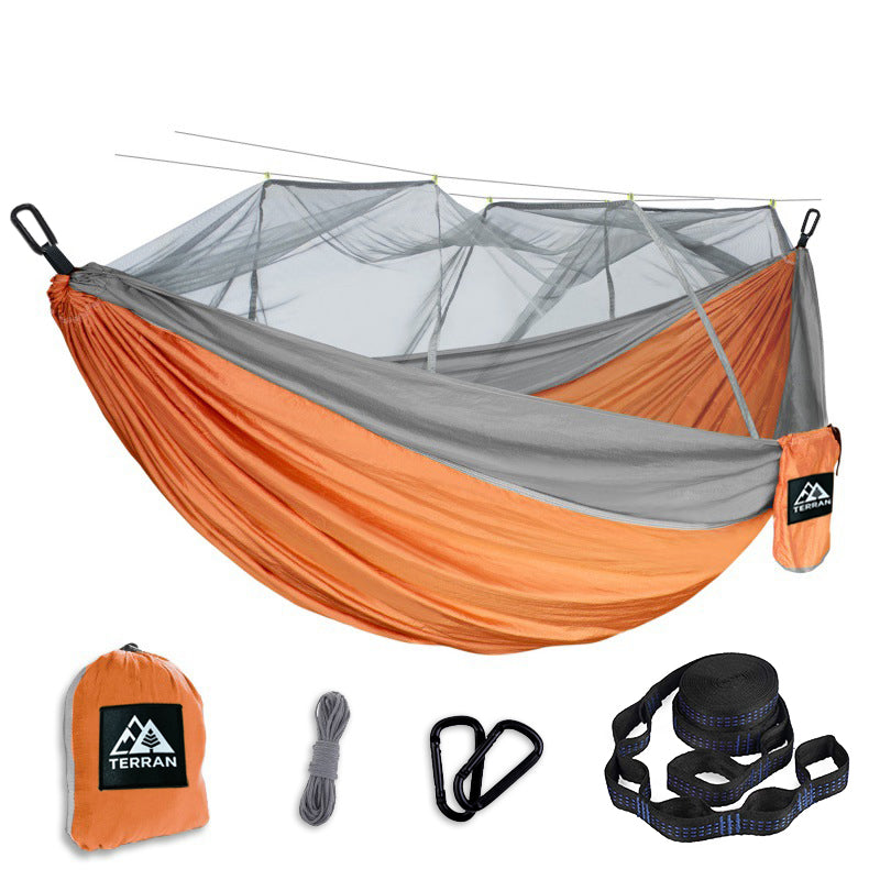 Camping Hammock with Mosquito Net - Blue and Grey