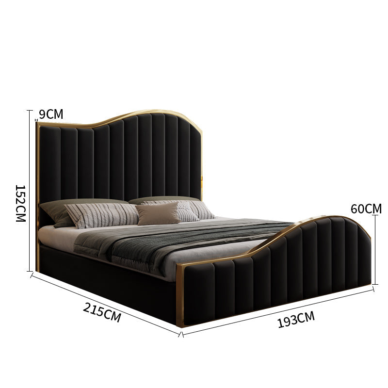 King Size Bedframe with Gas Lift Storage Charcoal Velvet Fabric Golden Trim