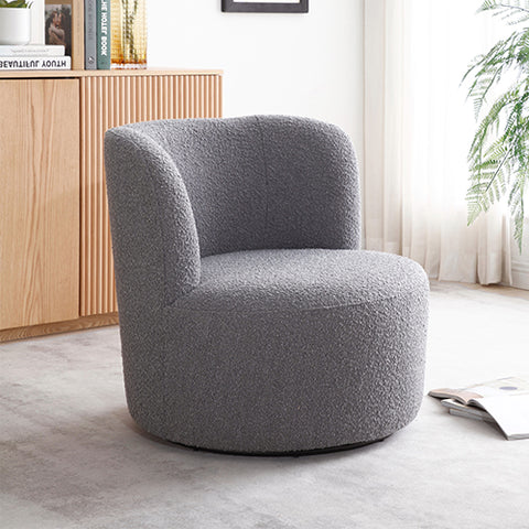 Dark Grey Fabric Upholstered Arm Chair With Rotating Metal Base