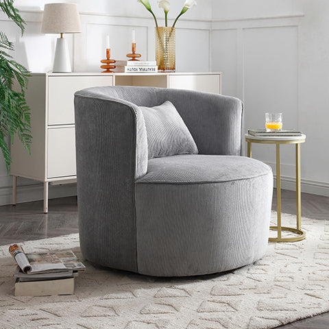 Grey Stripe Fabric Upholstered Arm Chair With Rotating Base