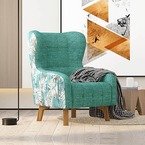 High-Back Accent Armchair - Designer Fabric & Wooden Legs