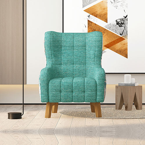 High-Back Accent Armchair - Designer Fabric & Wooden Legs