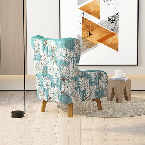 High-Back Accent Armchair - Designer Fabric & Wooden Legs