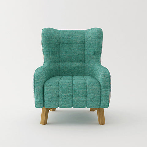 High-Back Accent Armchair - Designer Fabric & Wooden Legs