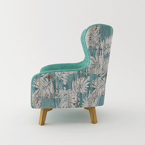 High-Back Accent Armchair - Designer Fabric & Wooden Legs