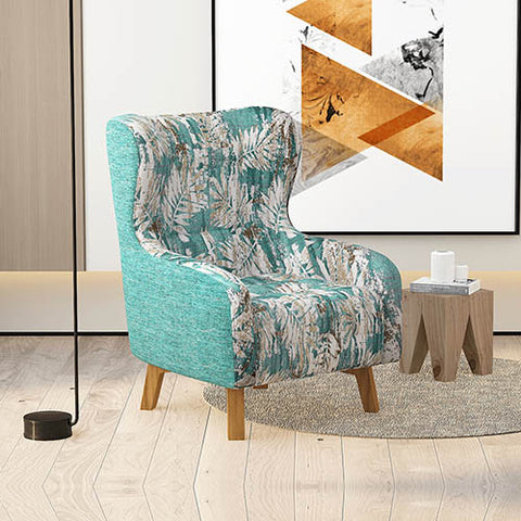 High-Back Accent Armchair - Designer Fabric Upholstery & Wooden Legs