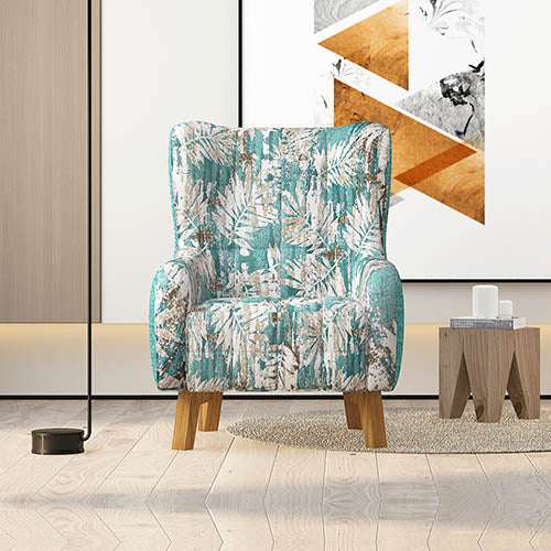 High-Back Accent Armchair - Designer Fabric Upholstery & Wooden Legs