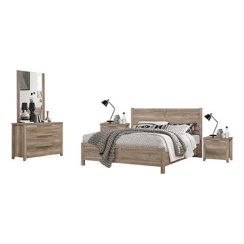 Modern 4-Piece Bedroom Suite - Natural Wood MDF, Oak