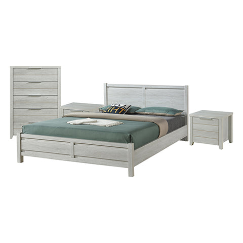 Sleek 4-Piece Bedroom Suite - MDF, Queen White Ash, Bed & Tallboy