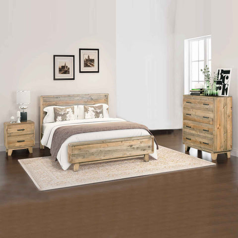 Antique Light Brown Solid Wood Double Bedroom Suite (4 Pieces)