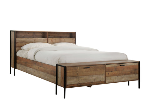 Elegant Oak Storage Bed Frame with Metal Legs