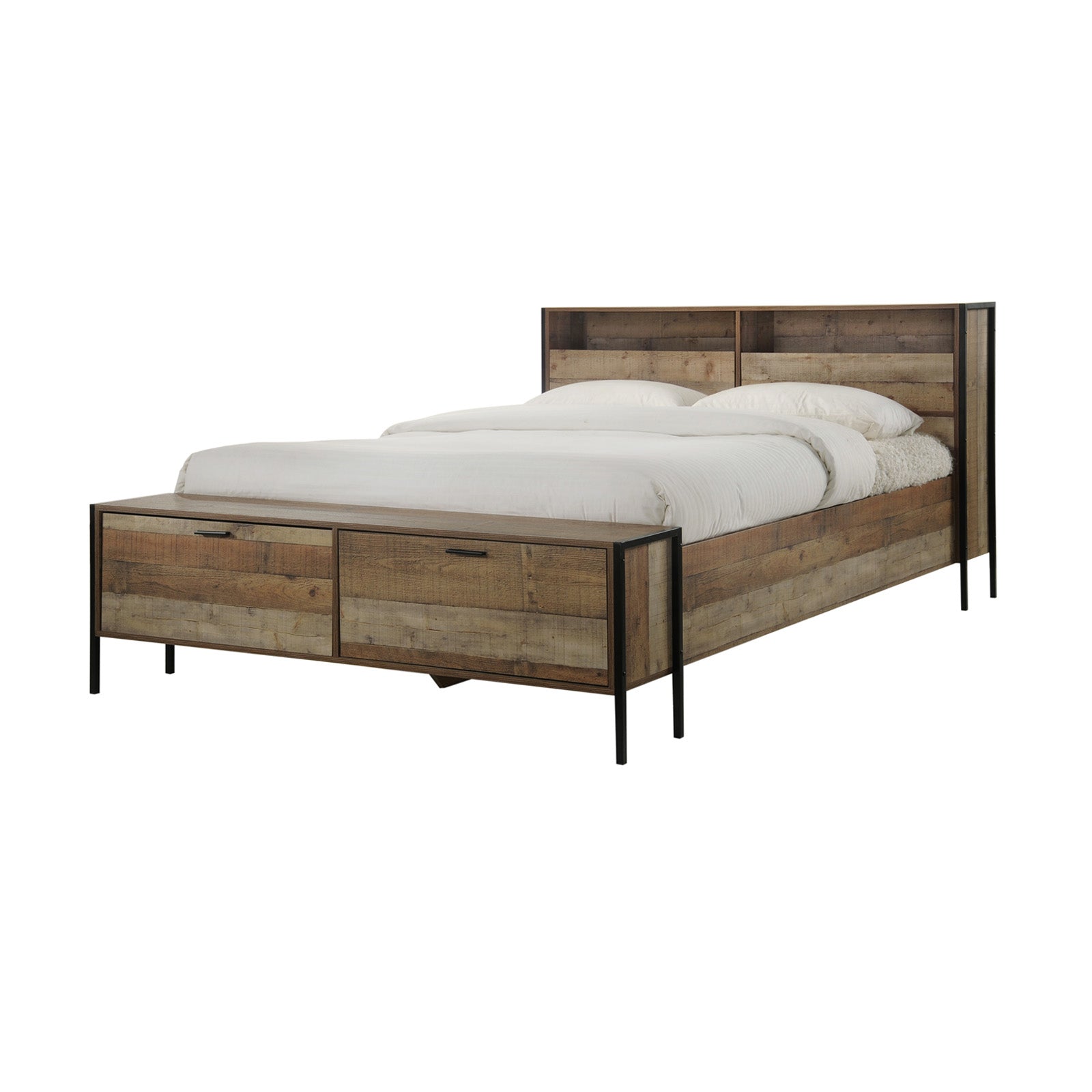 Elegant Oak Storage Bed Frame with Metal Legs