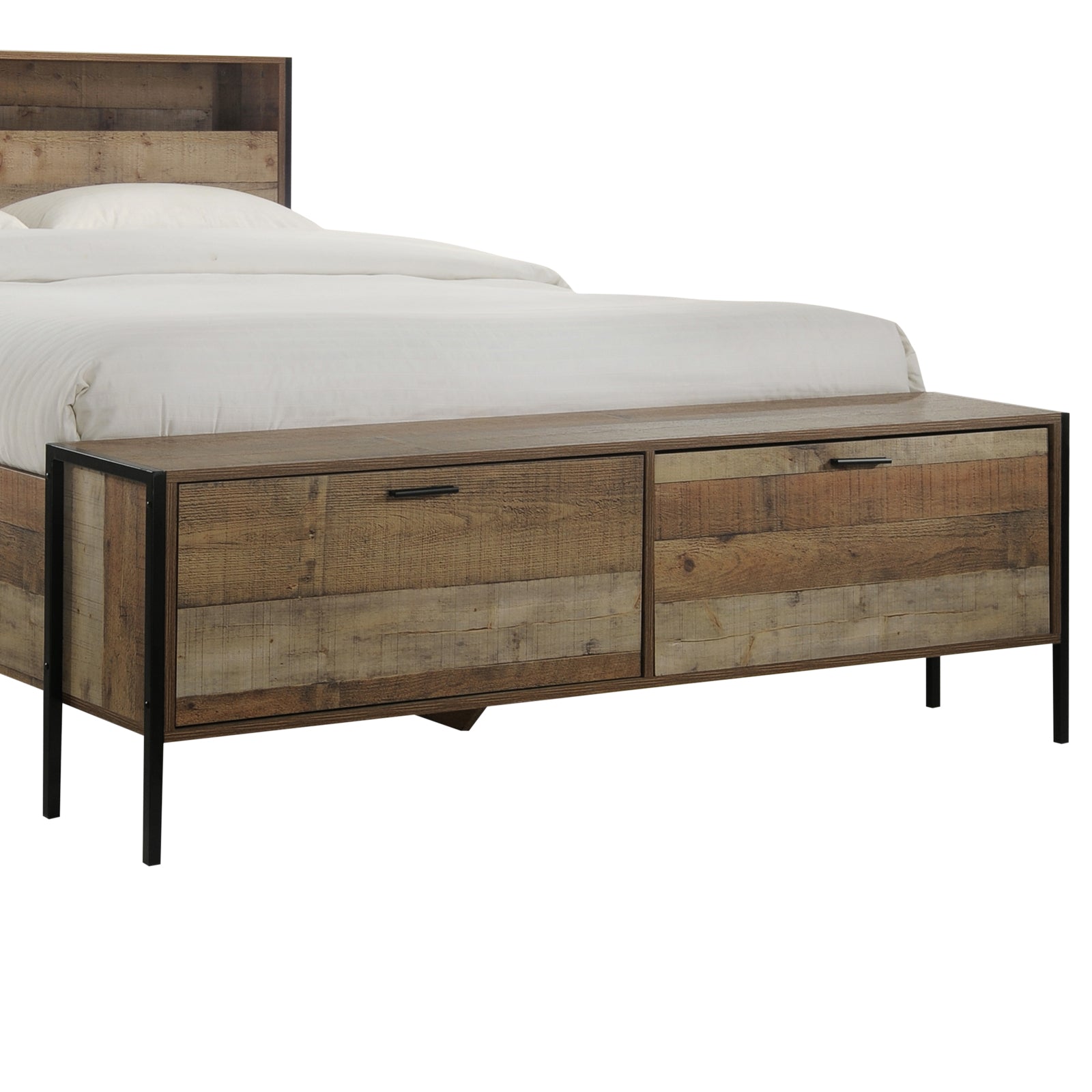 Elegant Oak Storage Bed Frame with Metal Legs