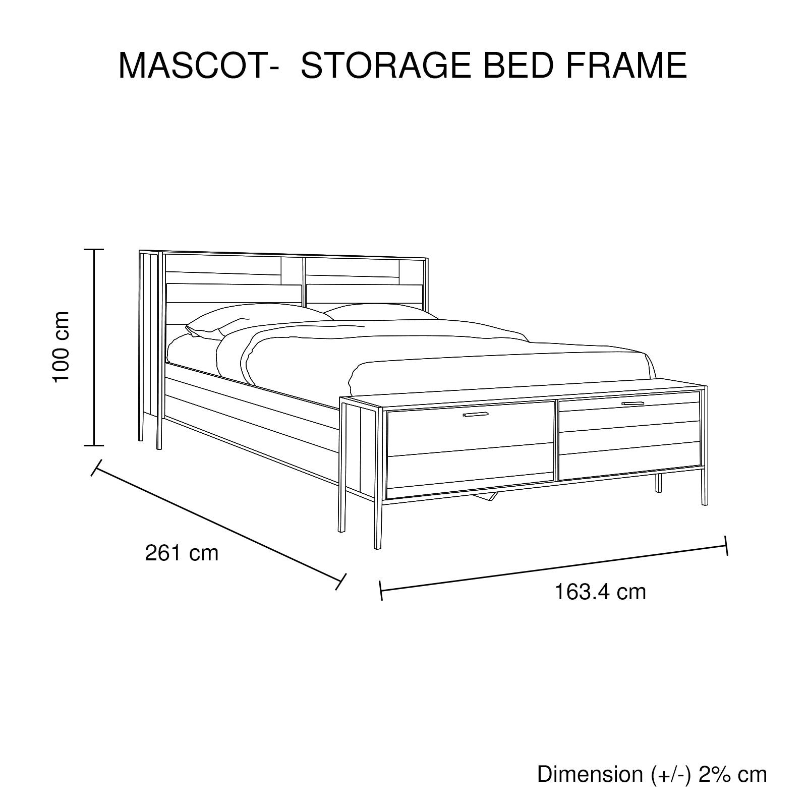 Elegant Oak Storage Bed Frame with Metal Legs