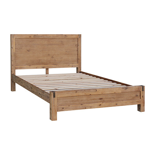 Modern Double Bed Frame in Solid Acacia Wood - Oak