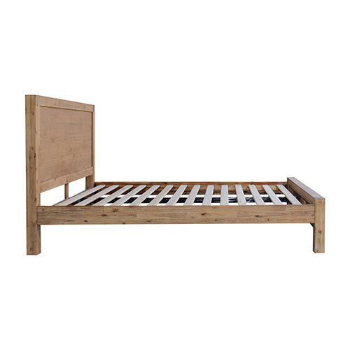 Modern Double Bed Frame in Solid Acacia Wood - Oak