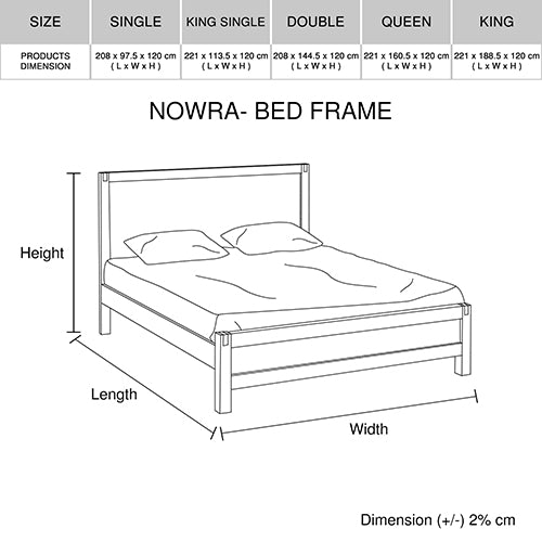 Modern Double Bed Frame in Solid Acacia Wood - Oak