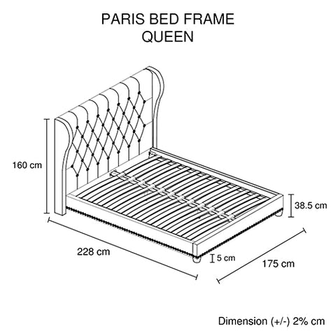 Stylish Queen Bed Frame with Beige Fabric and High French Provincial Headboard