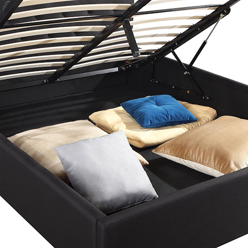 Modern Gas Lift Queen Storage Bed with Black Fabric and Tufted Headboard